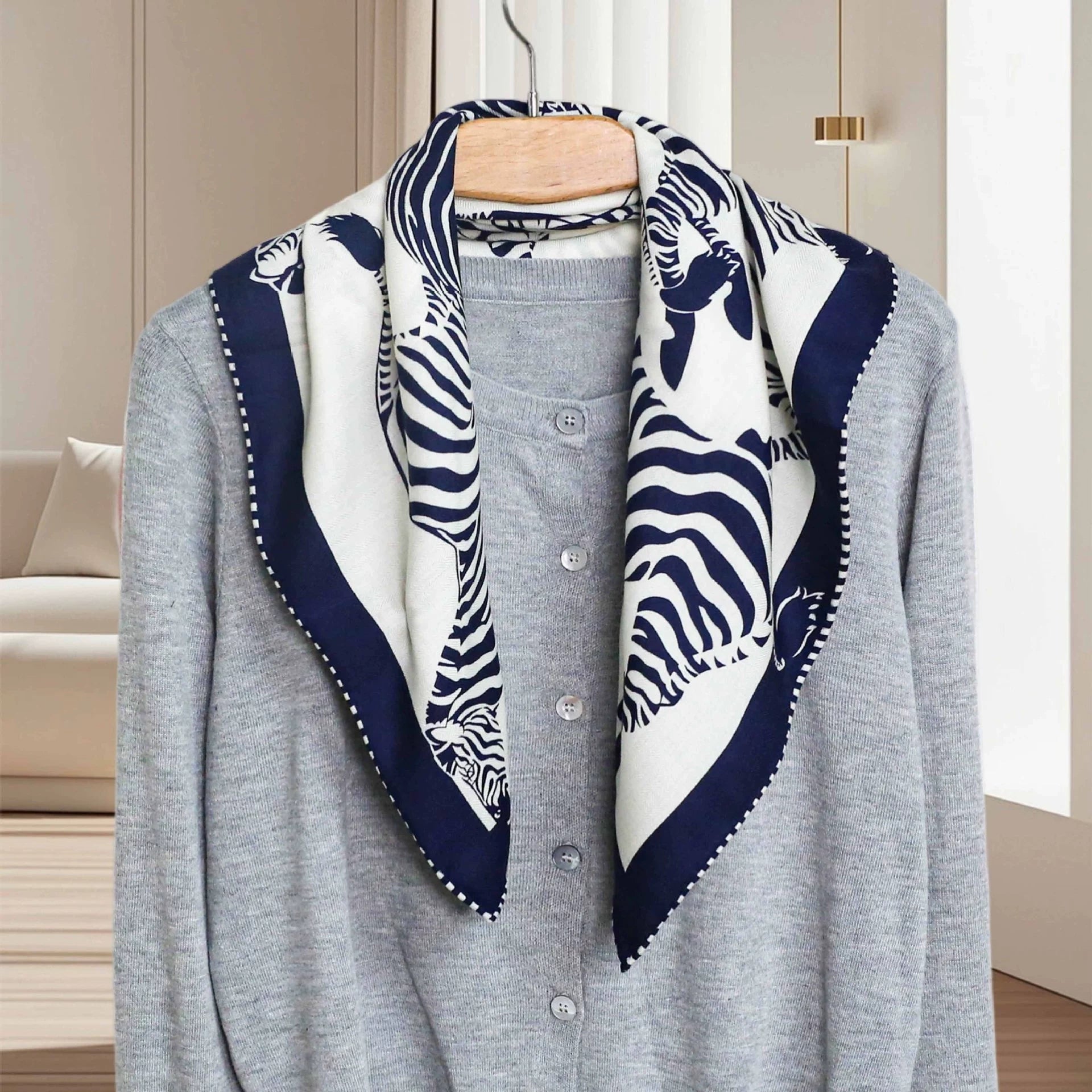 Silk Wool Square Scarf - Double-Sided Reversible | Zebra Print - AOA Fashion Accessories