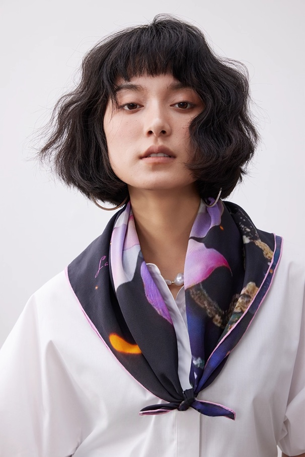 Lotus Painting Silk Square Scarf - AOA Fashion Accessories