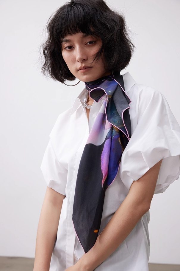Lotus Painting Silk Square Scarf - AOA Fashion Accessories