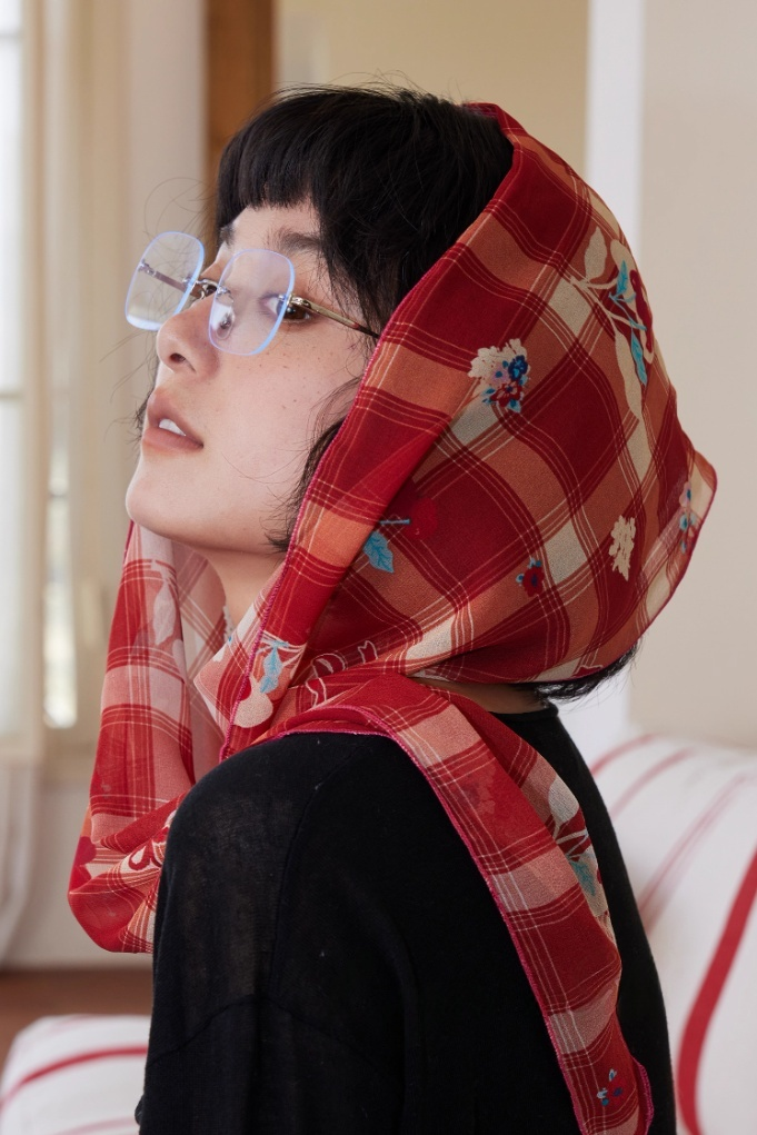 Red Plaid Floral Silk Scarf - AOA Fashion Accessories