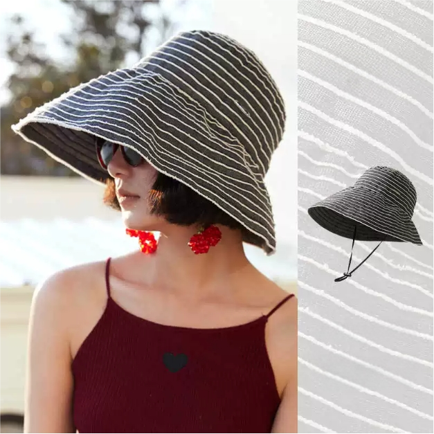 Striped Wide Brim Sun Protection Hat for Women - AOA Fashion Accessories