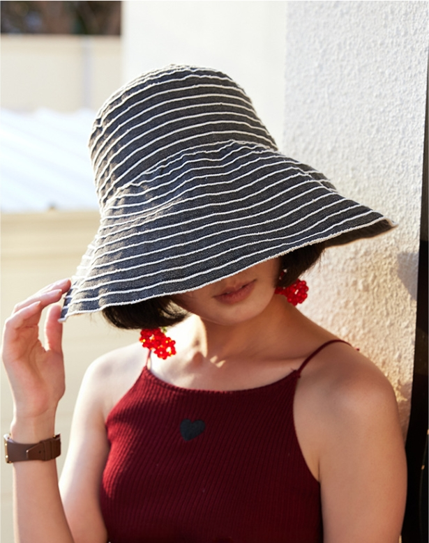 Striped Wide Brim Sun Protection Hat for Women - AOA Fashion Accessories