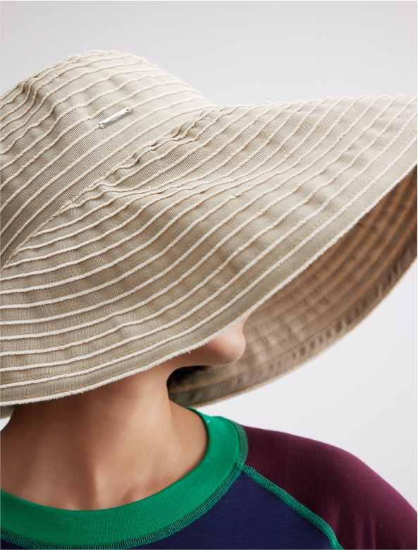 Striped Wide Brim Sun Protection Hat for Women - AOA Fashion Accessories