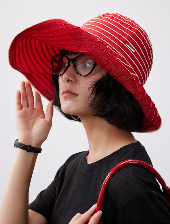 Striped Wide Brim Sun Protection Hat for Women - AOA Fashion Accessories