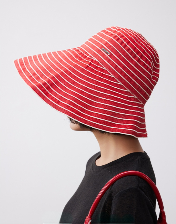 Striped Wide Brim Sun Protection Hat for Women - AOA Fashion Accessories