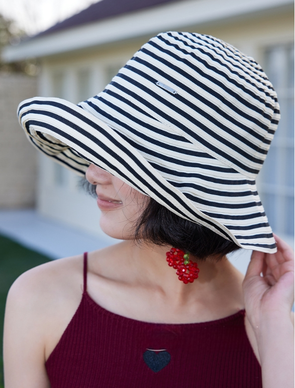 Striped Wide Brim Sun Protection Hat for Women - AOA Fashion Accessories