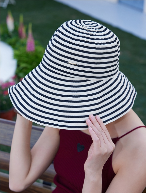 Striped Wide Brim Sun Protection Hat for Women - AOA Fashion Accessories