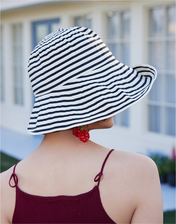 Striped Wide Brim Sun Protection Hat for Women - AOA Fashion Accessories