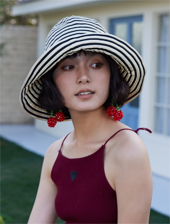 Striped Wide Brim Sun Protection Hat for Women - AOA Fashion Accessories